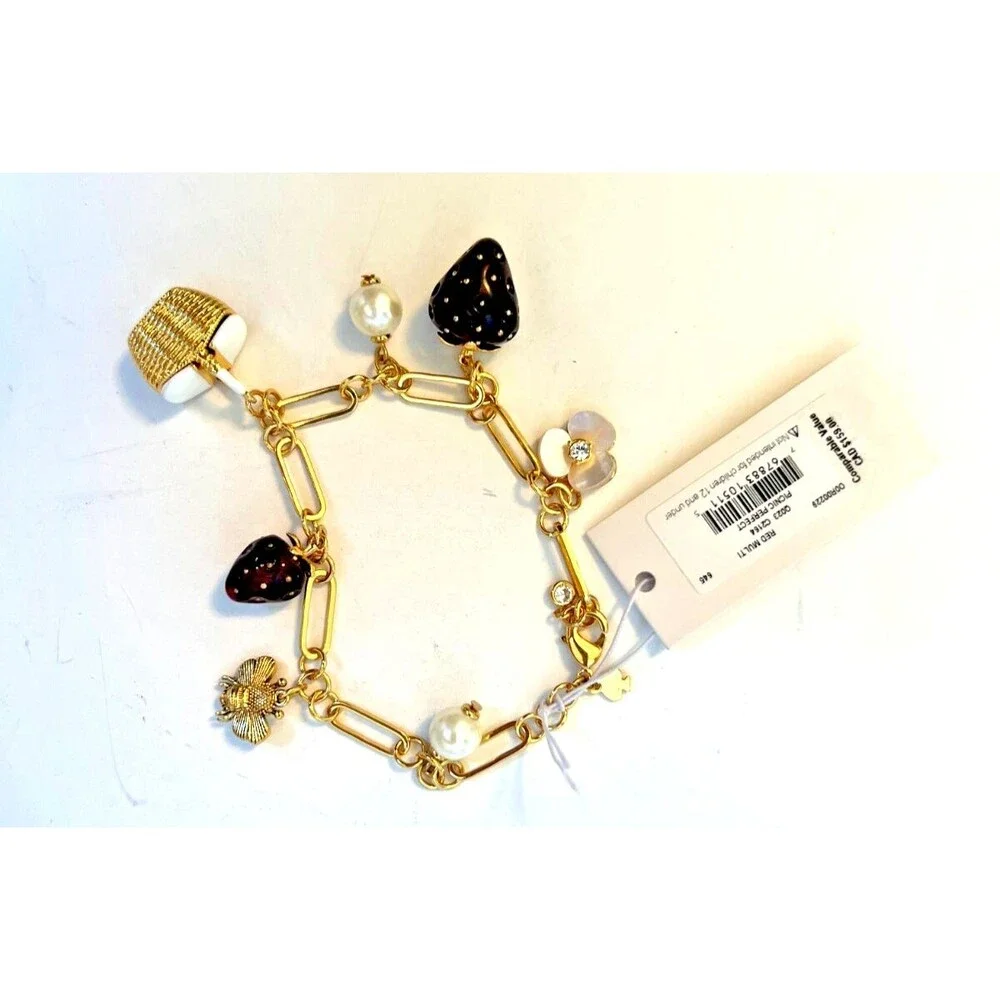 KATE SPADE PRECIOUS SUMMER Bracelet Picnic Strawberries HoneyBees Flowers Pearls - Picture 7 of 14
